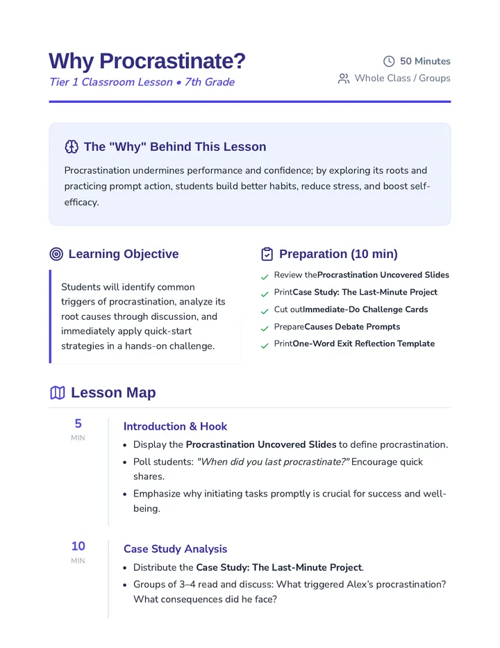 Why Procrastinate Plan Teacher Guide