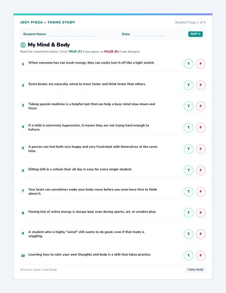 Pigza Question Tracker Booklet