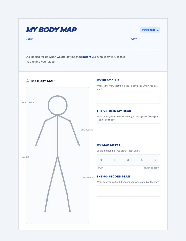 Simplified Body Map Worksheet