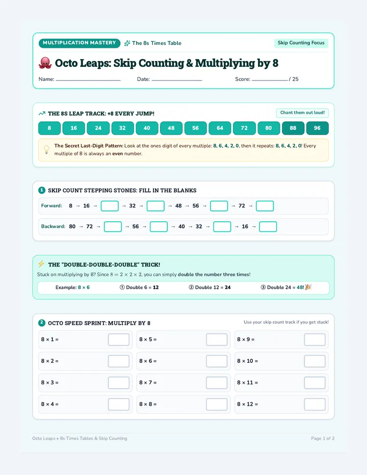 Octo Leaps Worksheet