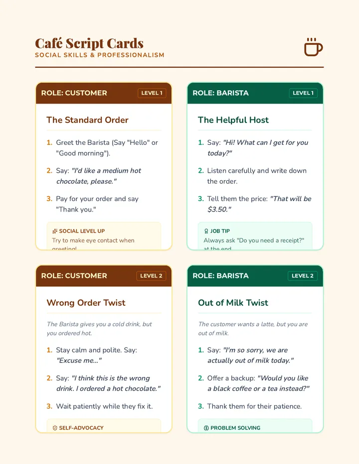 Café Script Cards