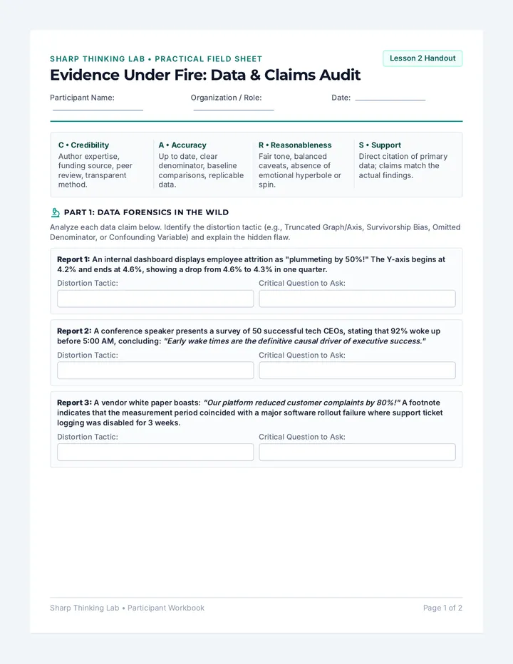 Evidence Under Fire Participant Worksheet