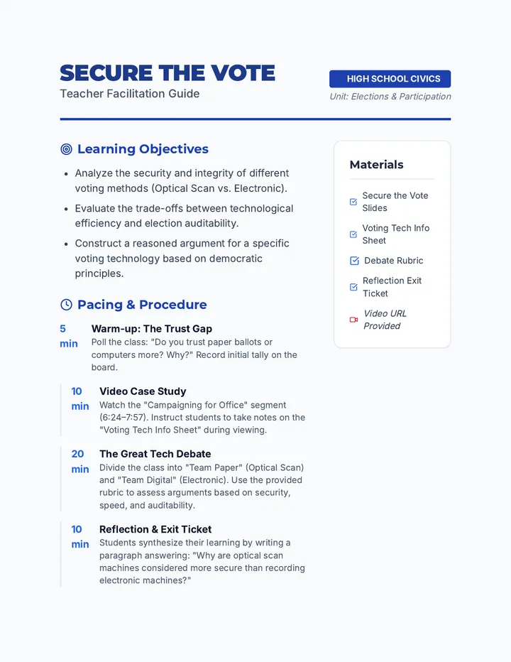 Secure the Vote Teacher Guide