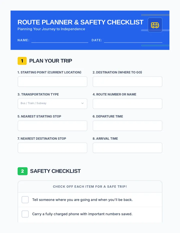 Route Planner & Safety Checklist Worksheet