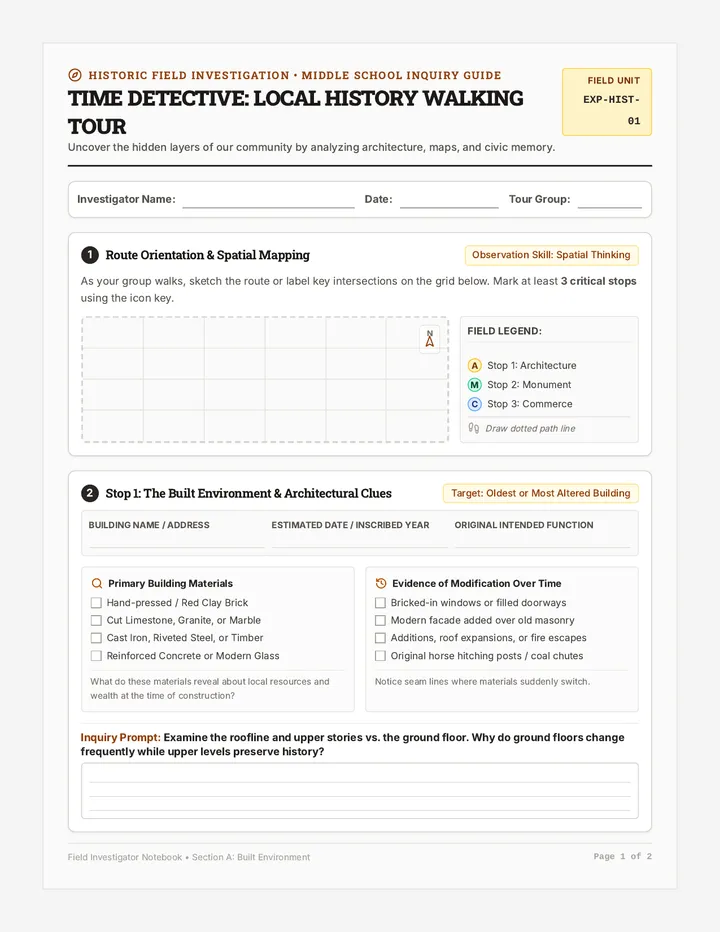Time Detective Tour Worksheet