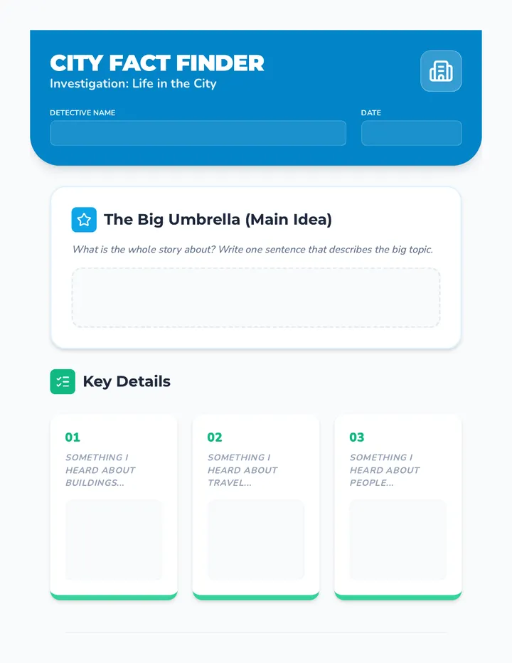City Fact Finder Worksheet