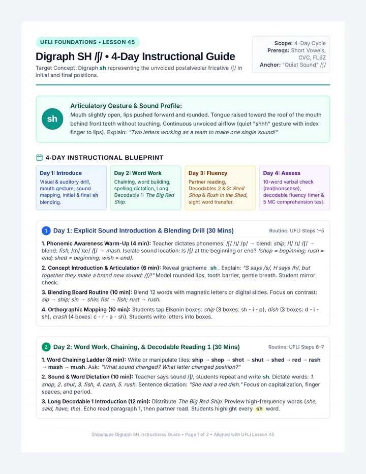 Shipshape Digraph SH Lesson Plan