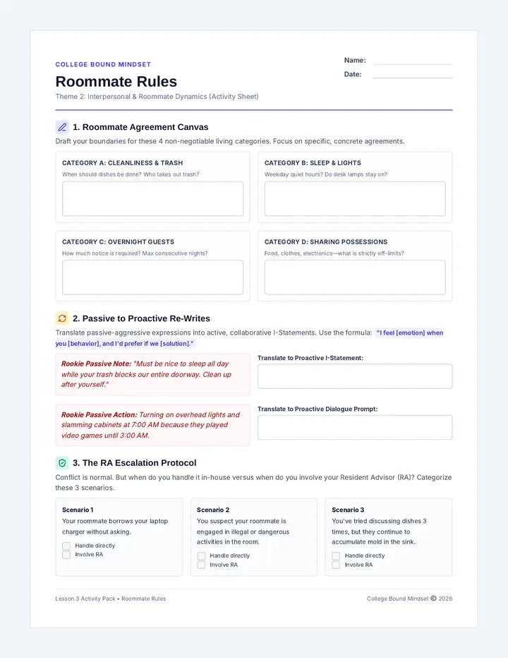 Roommate Rules Activity Sheet