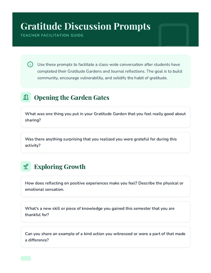 Gratitude Discussion Prompts Guide