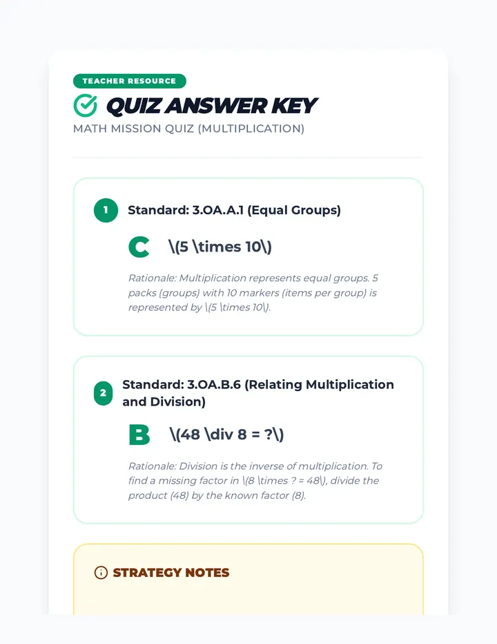 Math Mission Quiz Answer Key