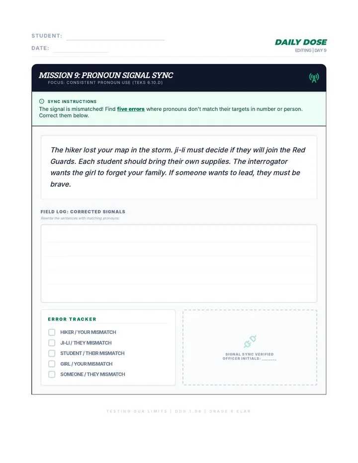 Day 9 Daily Dose Grammar Worksheet
