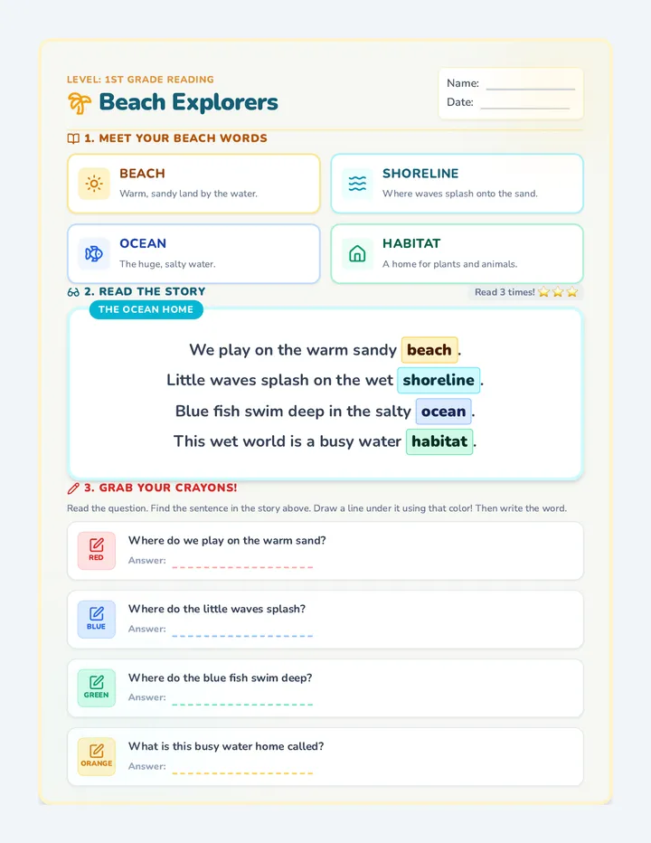 Beach Explorers Worksheet