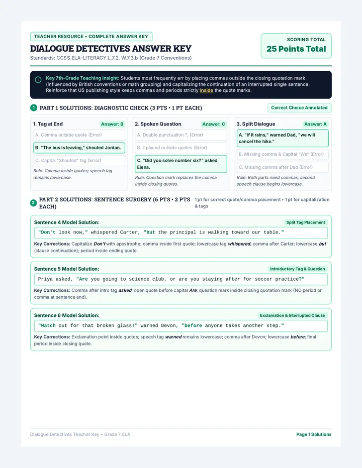 Dialogue Detectives Answer Key