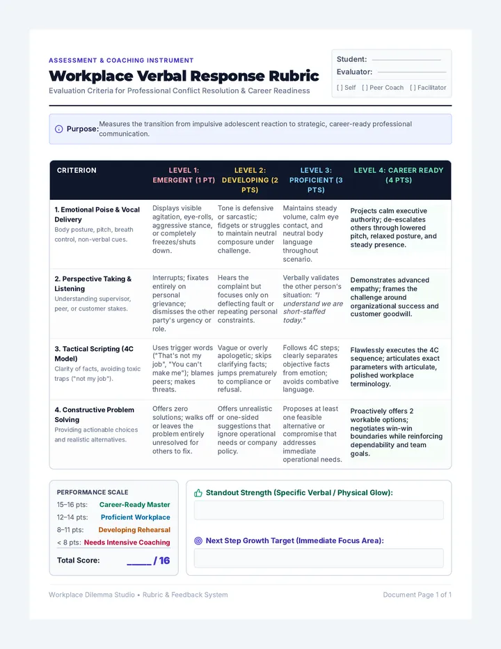Workplace Dilemma Rubric