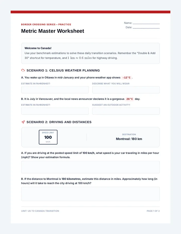 Metric Master Worksheet