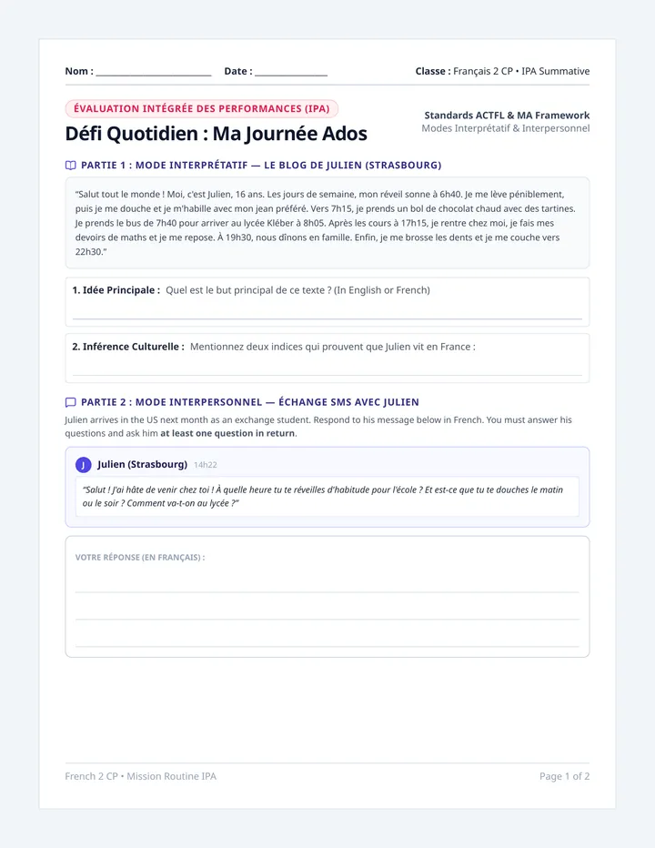 Defi Quotidien Assessment Handout