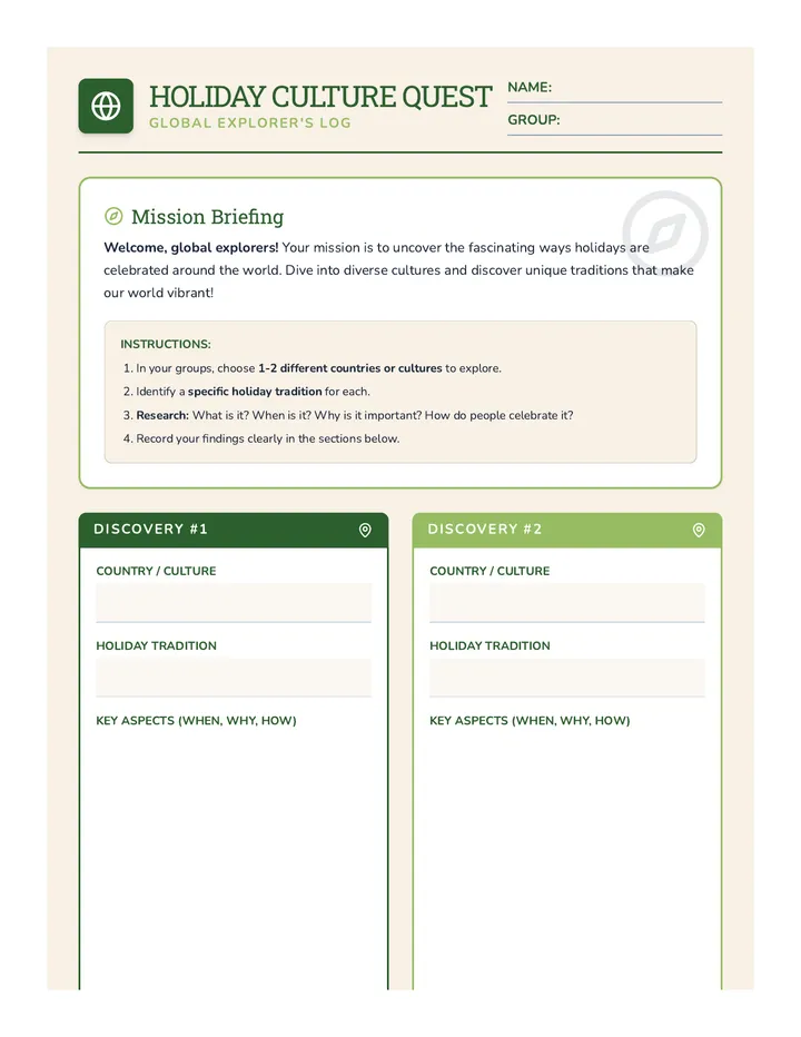 Holiday Culture Quest Activity