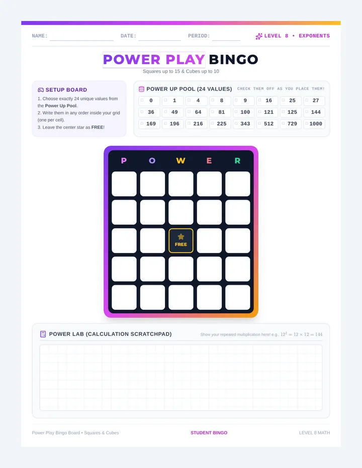 Power Play Bingo Board