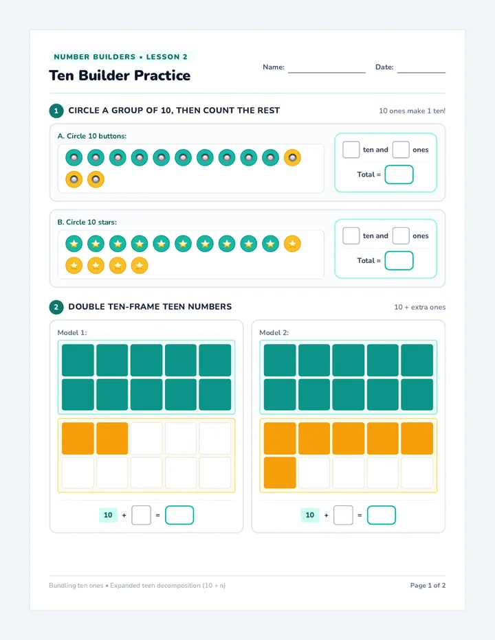 Ten Builder Worksheet