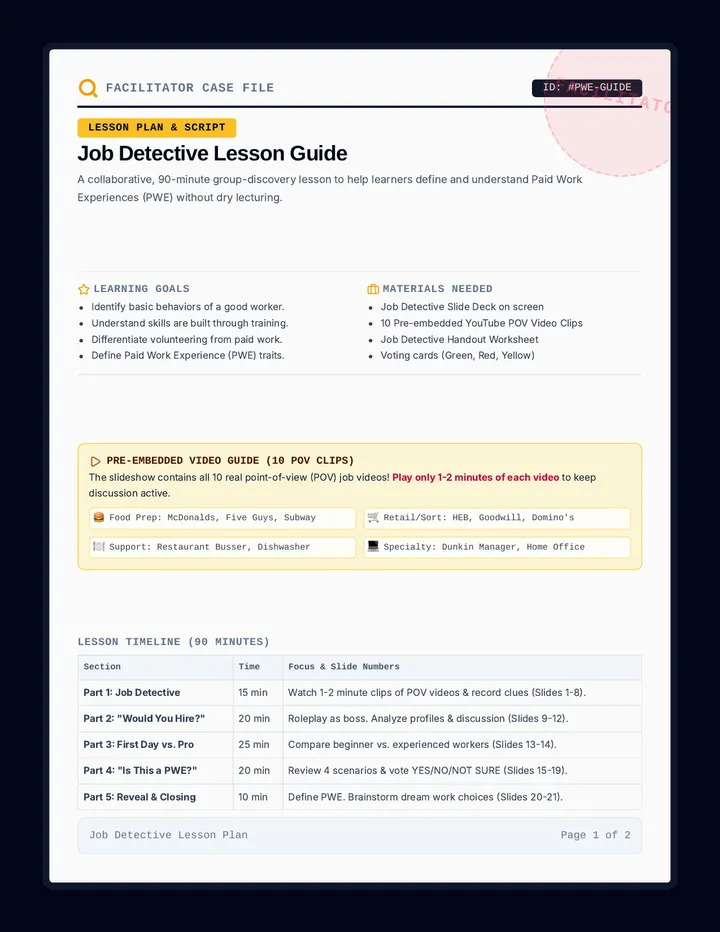 Job Detective Teacher Guide