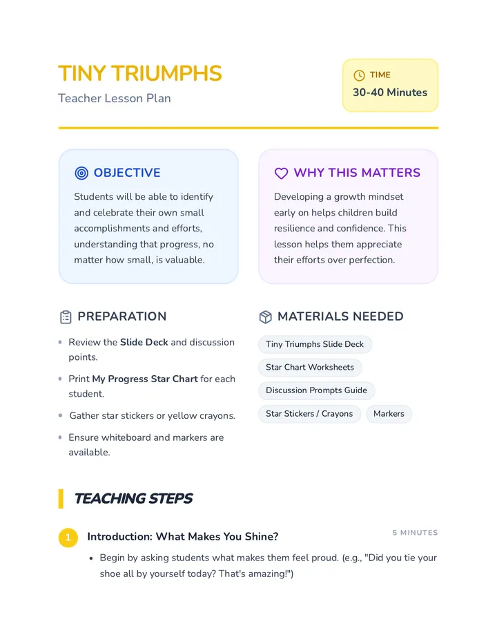Tiny Triumphs Lesson Plan