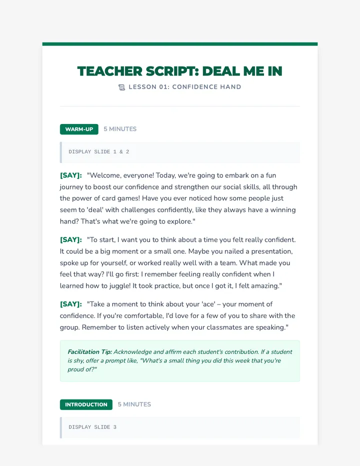 Confidence Teacher Script
