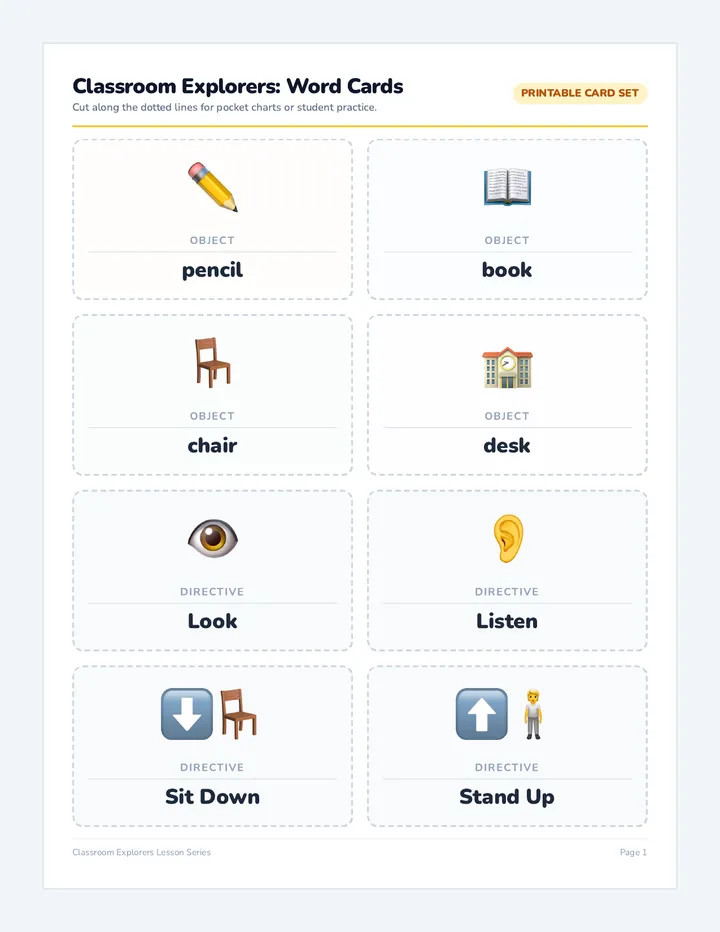 Classroom Explorers Word Cards