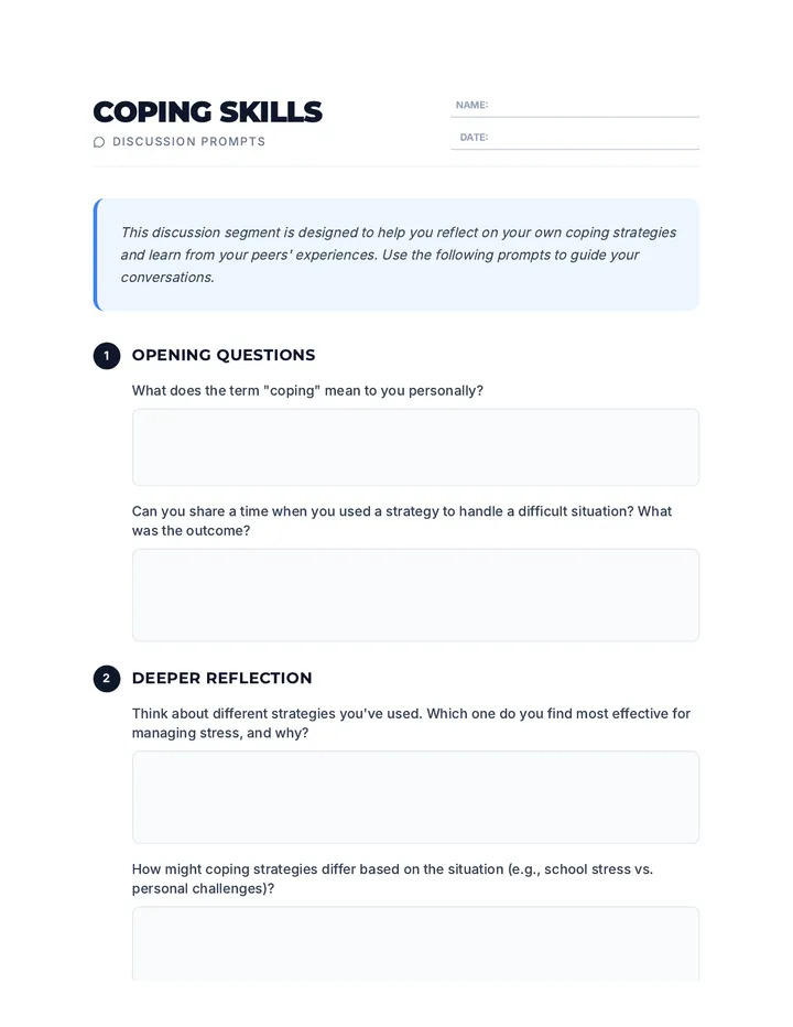 Coping Skills Discussion Prompts Handout