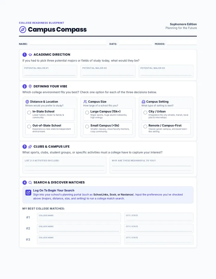 Campus Compass Worksheet page 1