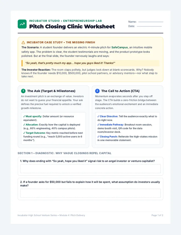 Pitch Closing Clinic Worksheet