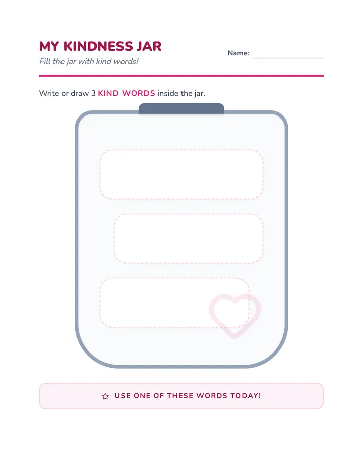 Kindness Jar Worksheet