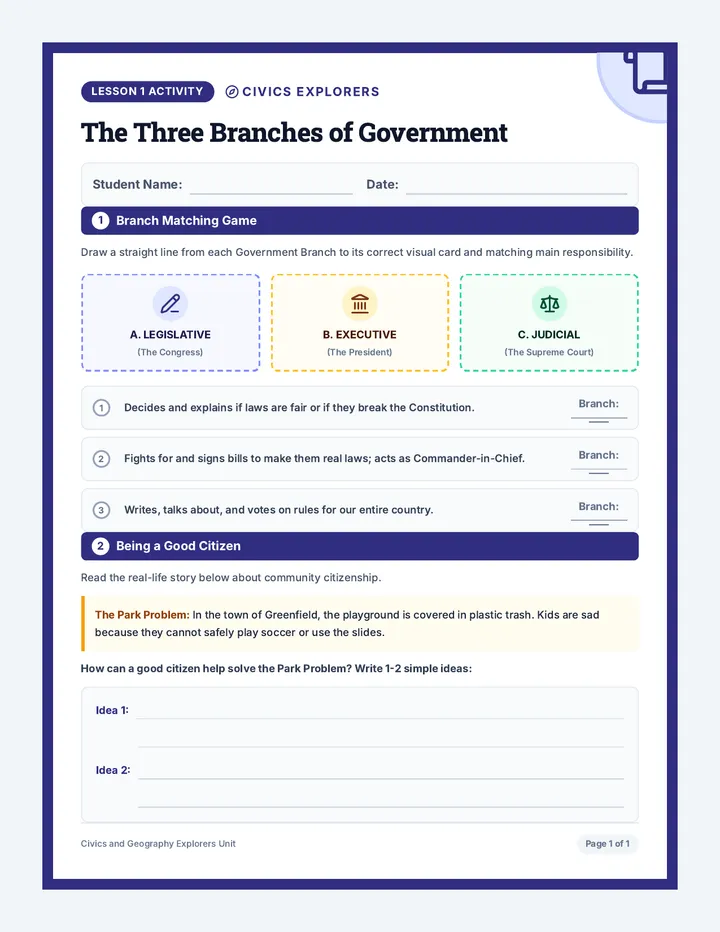 Three Branches Worksheet