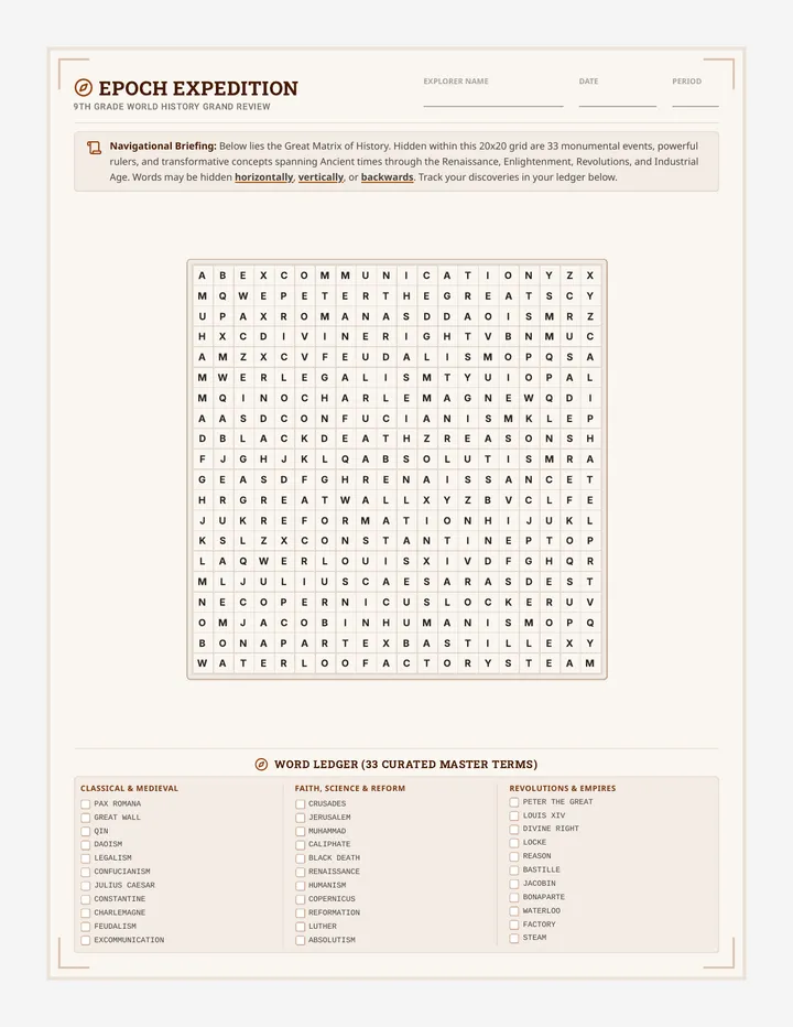 Epoch Expedition Word Search page 1