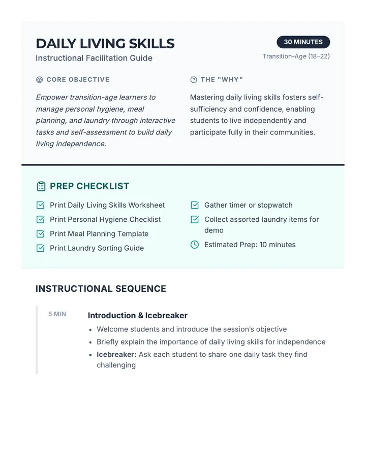 Daily Living Skills Lesson Plan