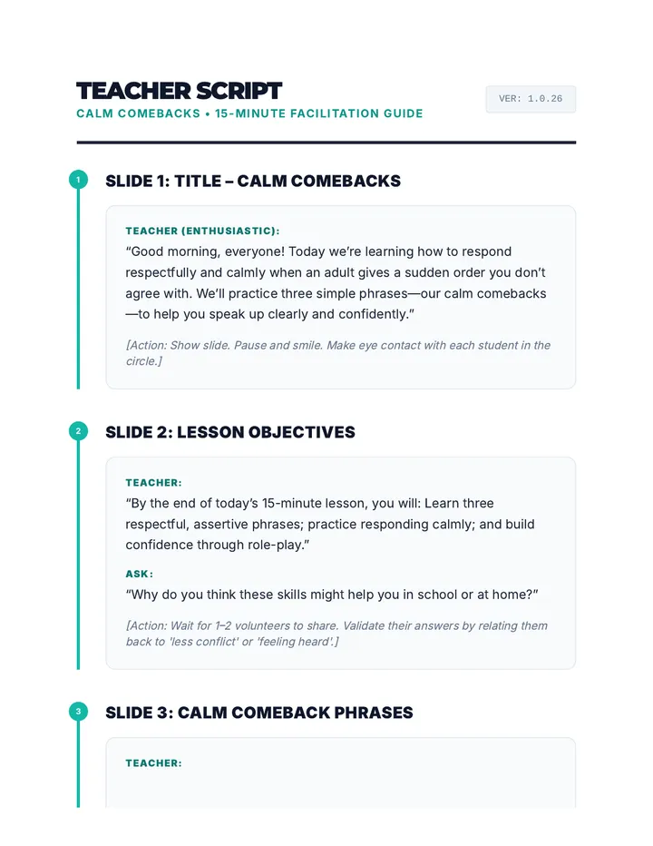 Calm Comebacks Script