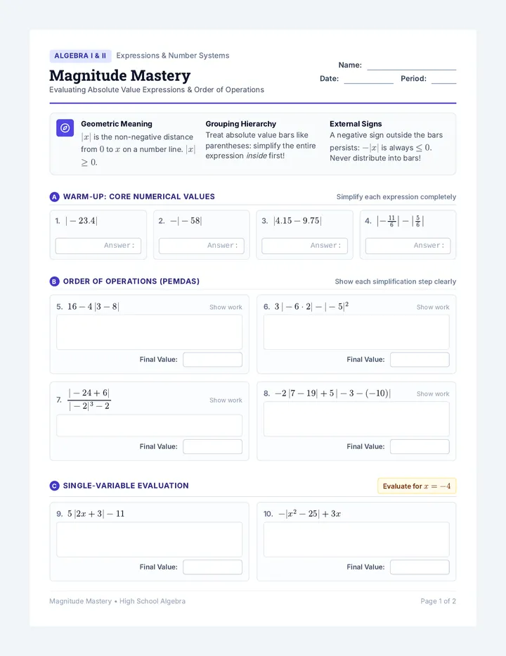 Magnitude Mastery Worksheet