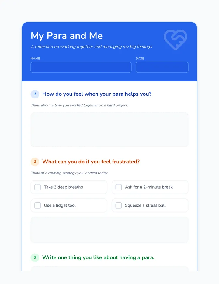 My Para and Me Worksheet
