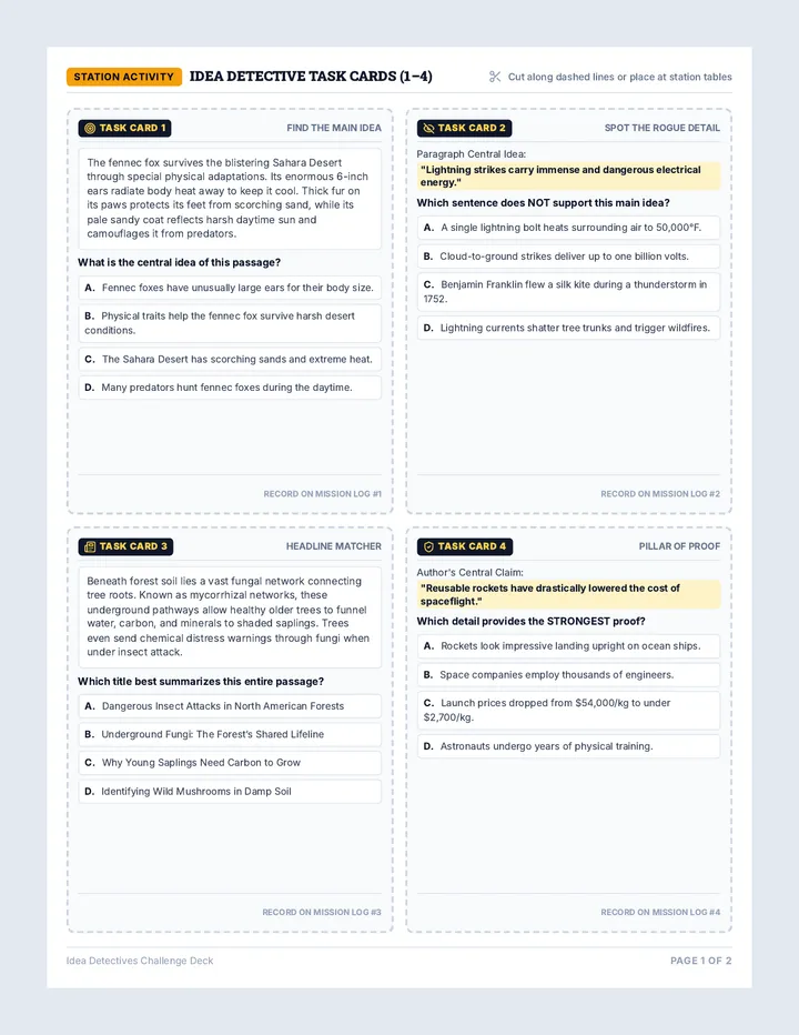 Idea Detectives Task Cards