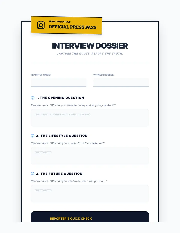 Press Pass Interview Sheet