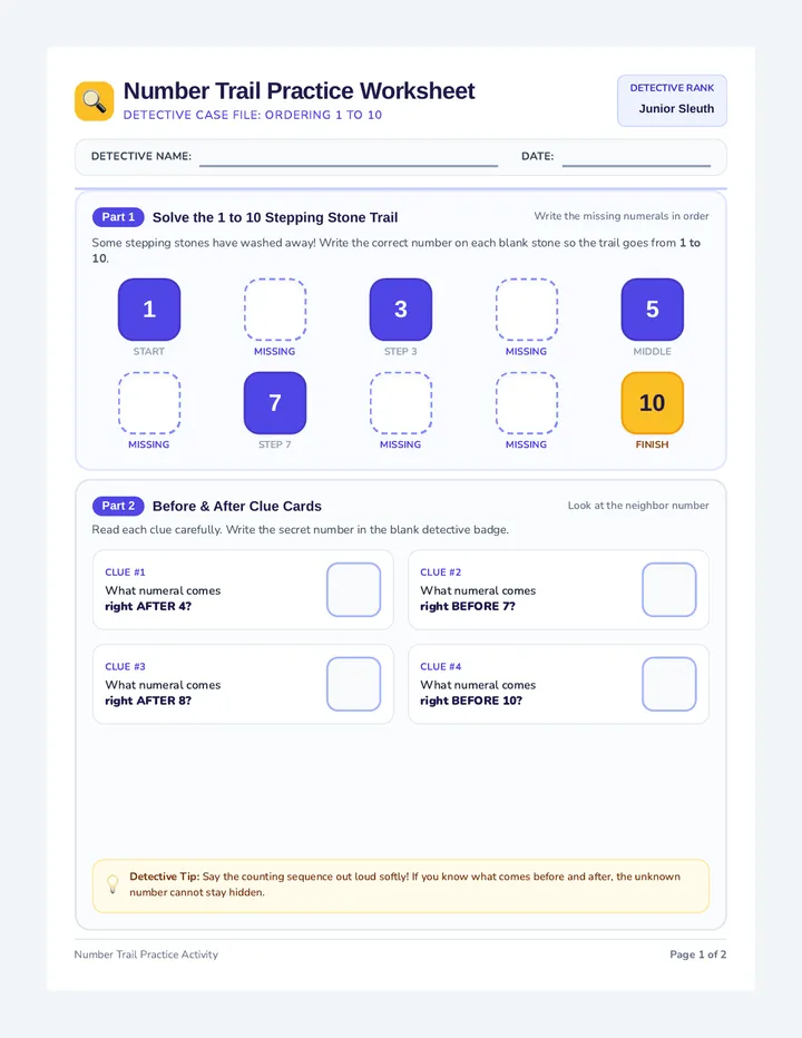 Number Trail Practice Worksheet