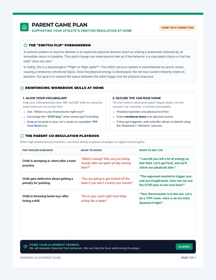 Gridiron Calm Parent Guide