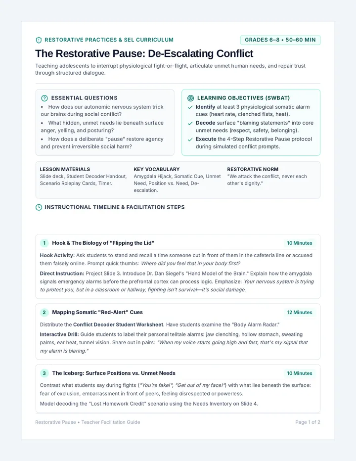 Restorative Pause Lesson Plan