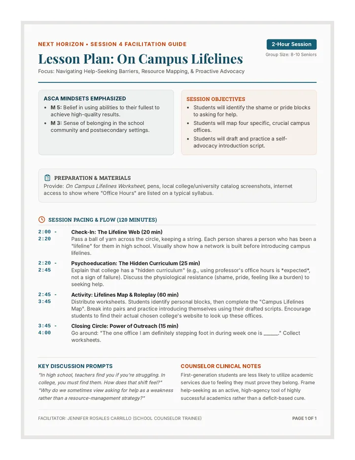 On Campus Lifelines Lesson Plan