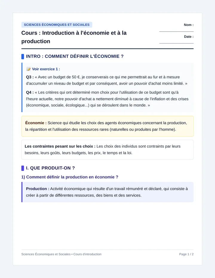 Économie et Production Cours Retapé