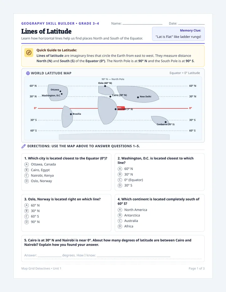 Map Grid Student Worksheets
