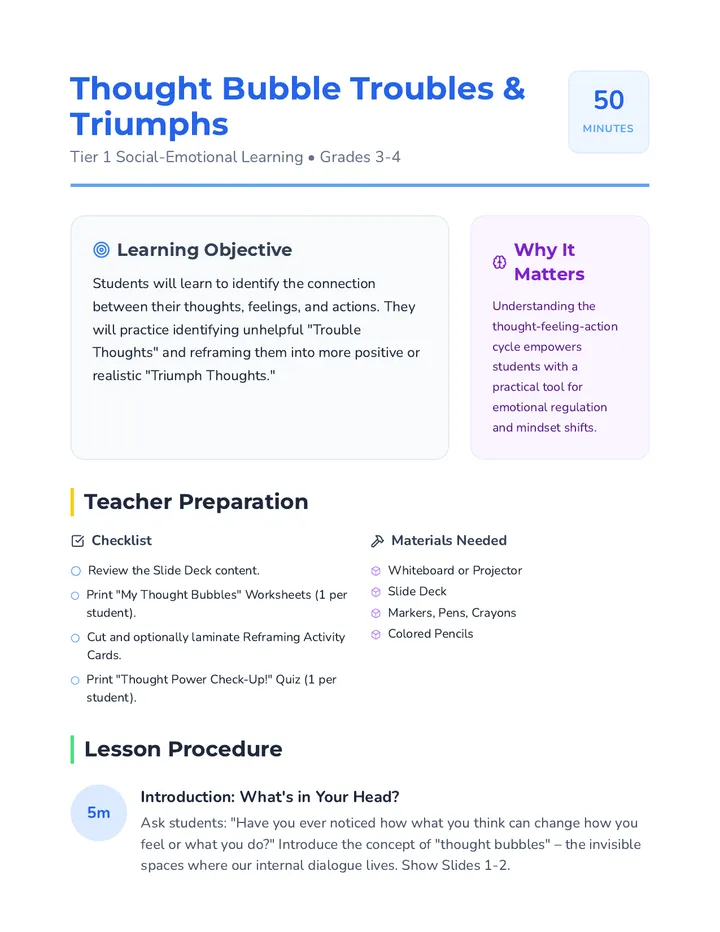 Thought Bubble Lesson Plan