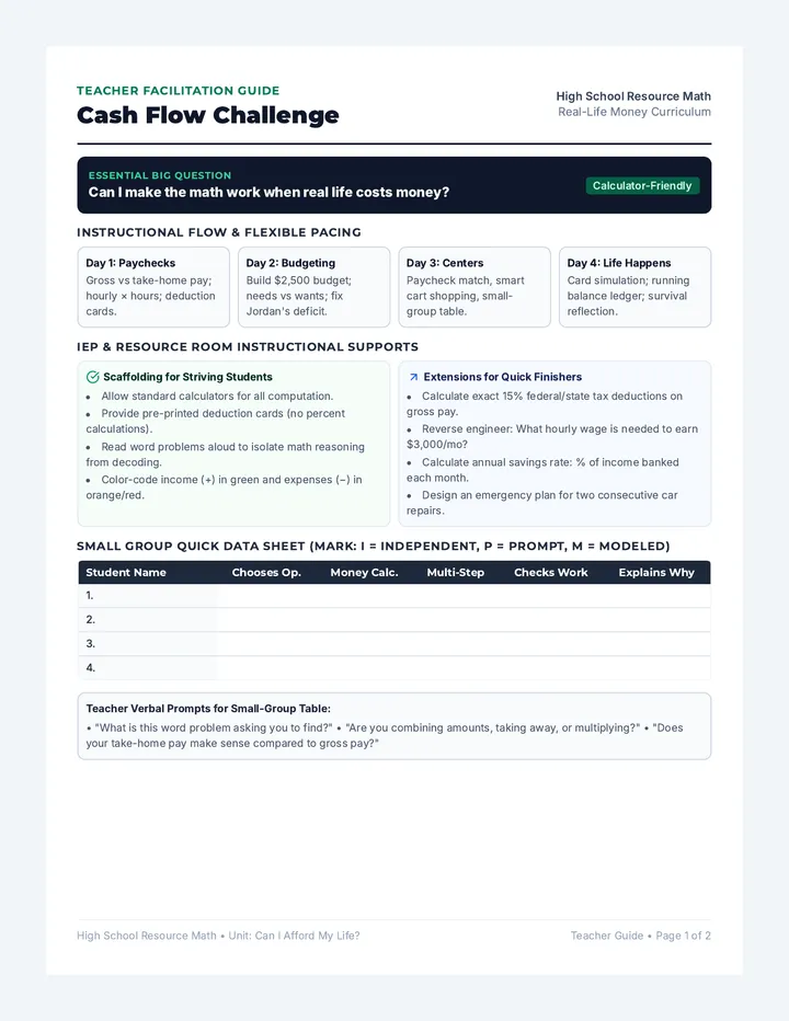 Cash Flow Teacher Guide
