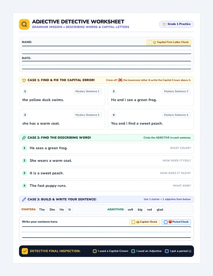 Adjective Detective Worksheet