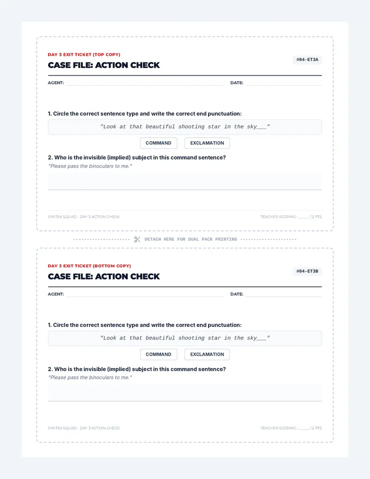 Action Alert Exit Ticket