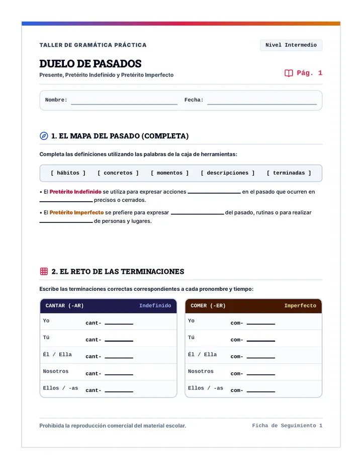 Duelo de Pasados Hoja de Trabajo